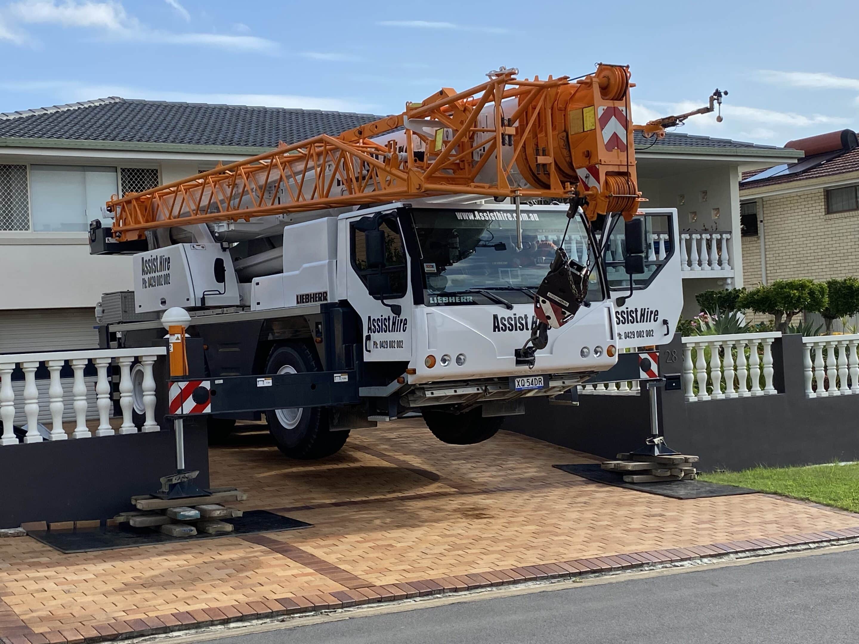Assist Hire 55T Slew Crane set up in Brisbane scaled